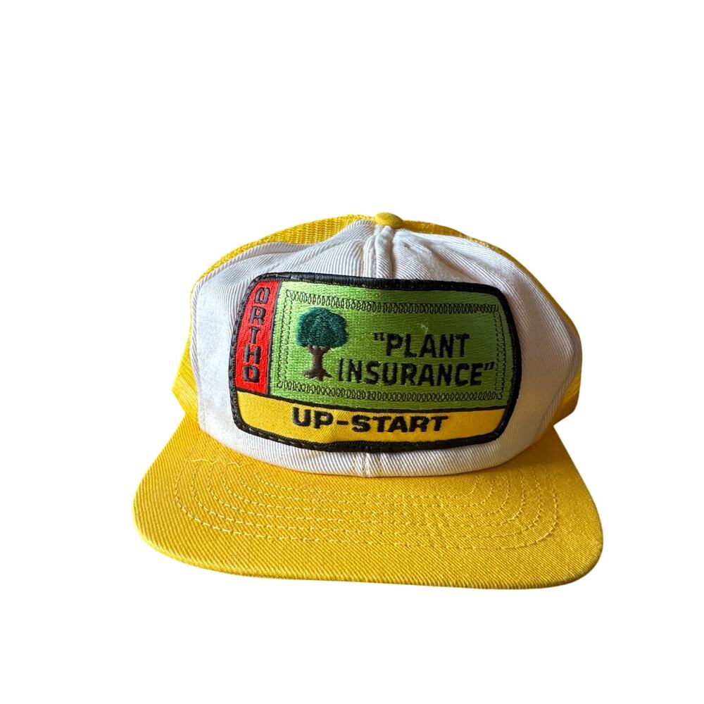 Vtg Ortho Plant Insurance Patch White Yellow Swingster USA Made Snapback Trucker